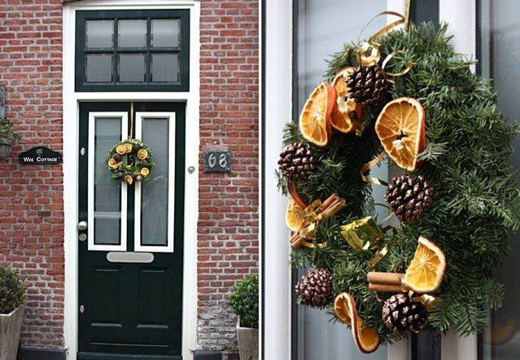 Новорічний вінок із цитрусовими - Як прикрасити вхідні двері на Новий рік