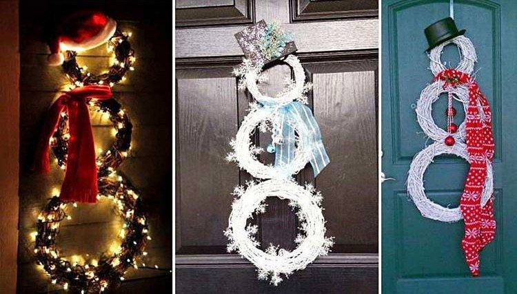 Вінок-сніговик - Як прикрасити вхідні двері на Новий рік