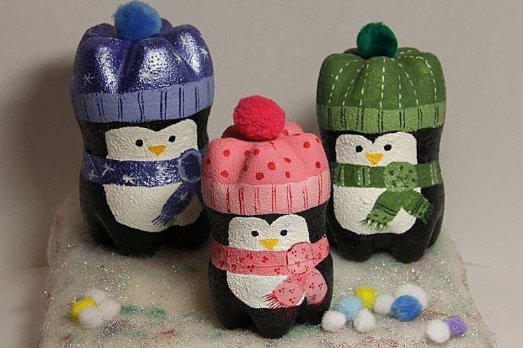 Пінгвіни з пластикових пляшок - Зимові вироби в дитячий садок своїми руками