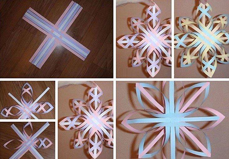 Об'ємна плетена сніжинка з паперу