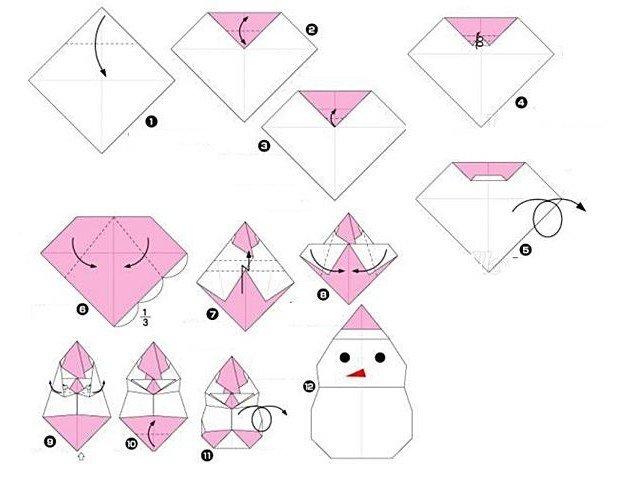Оригами сніговик із паперу своїми руками