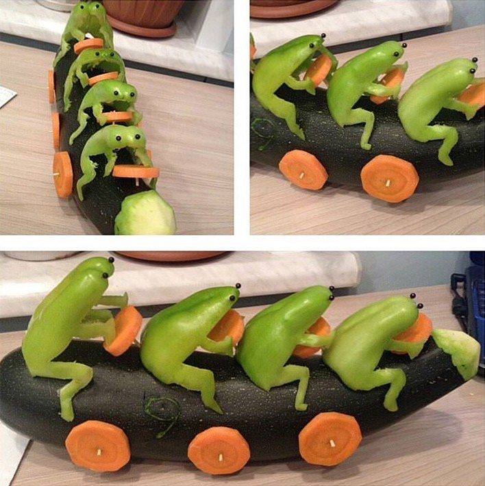 Машина з жабами - Вироби з овочів до школи