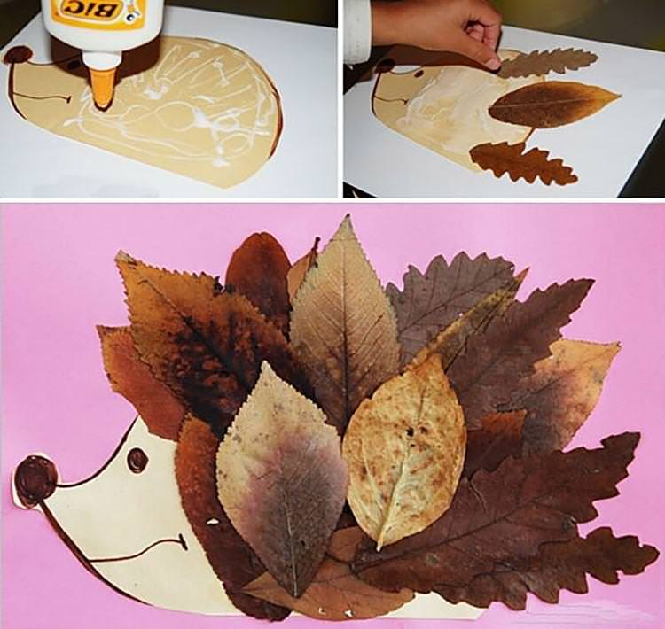 Їжачок з листя - Вироби з осіннього листя для дітей