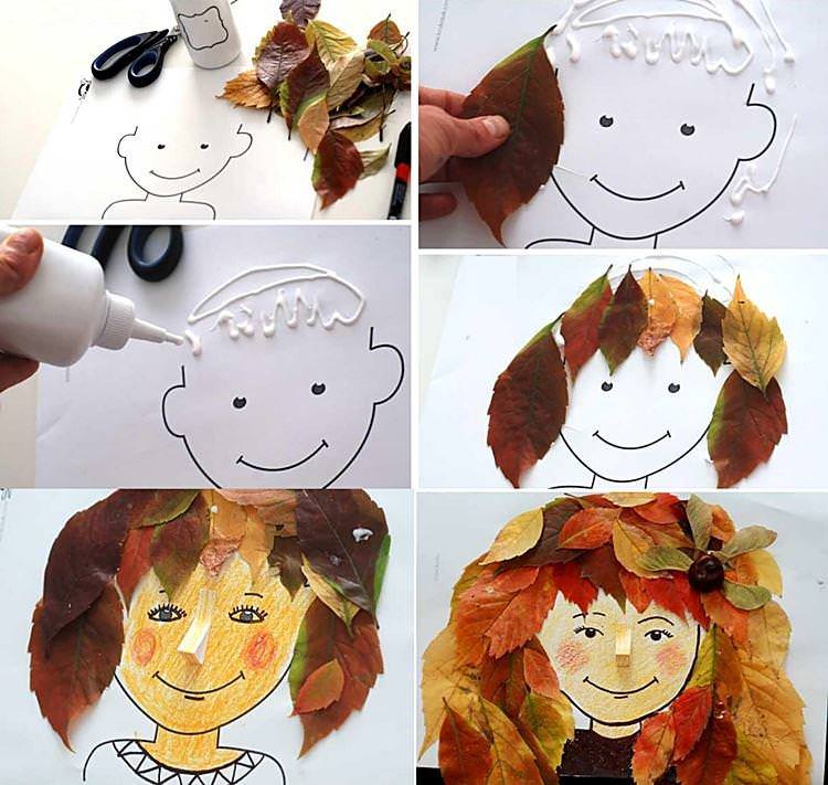 Портрети з листя - Вироби з осіннього листя для дітей