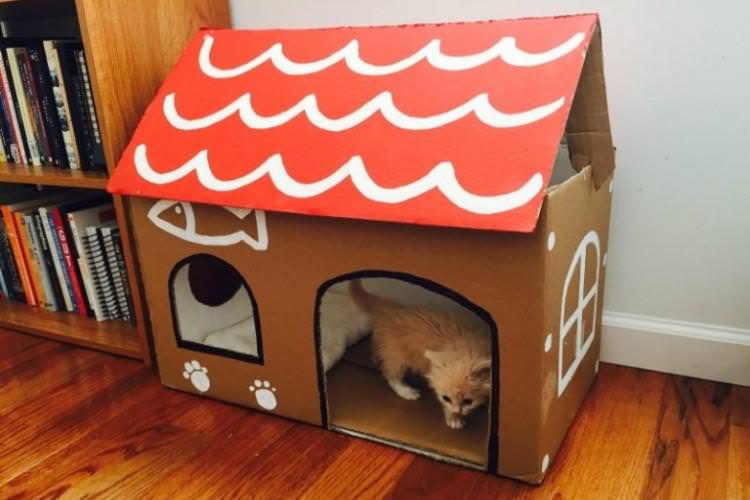 Будиночок з картонної коробки - Будиночок для кішки своїми руками