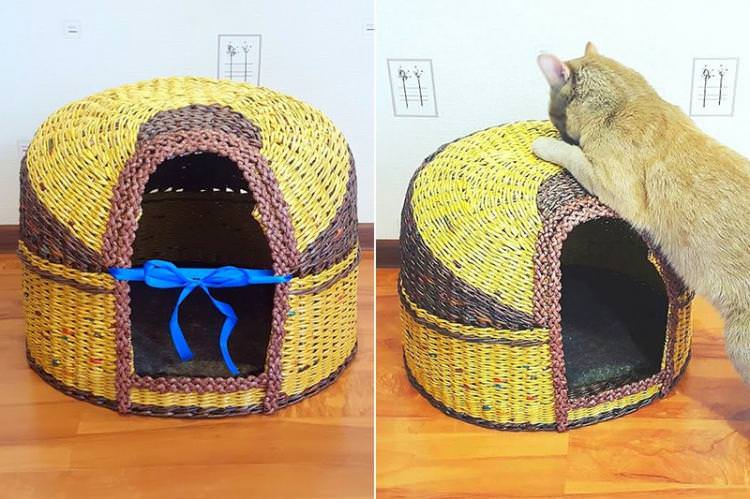Будиночок з газетних трубочок - Будиночок для кішки своїми руками