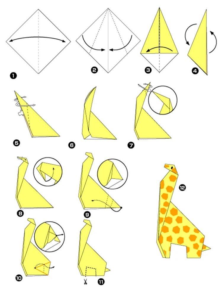 Жираф – схеми орігамі з паперу для дітей