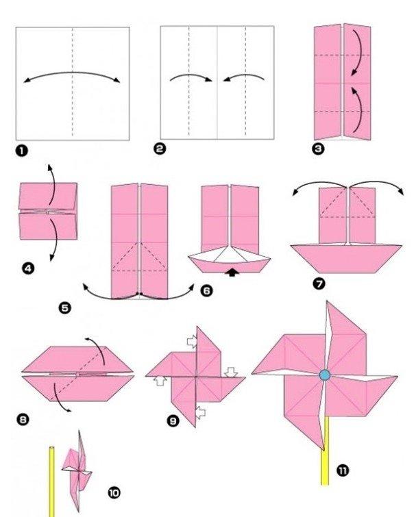 Вітряний млин - схеми орігамі з паперу для дітей